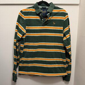 Abercrombie & Fitch muscle longsleeve polo, green & orange striped - see details